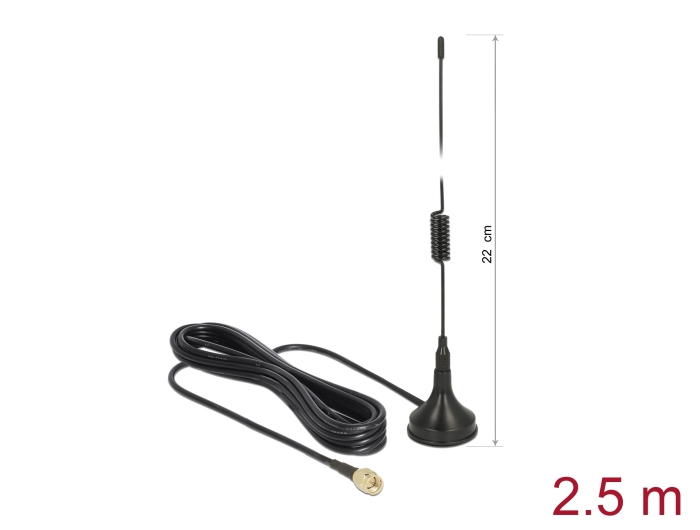 Delock GSM / UMTS / LTE Antenne SMA Stecker 2 dBi starr omnidirektional mit Anschlusskabel RG-174 2,5 m outdoor schwarz #1 