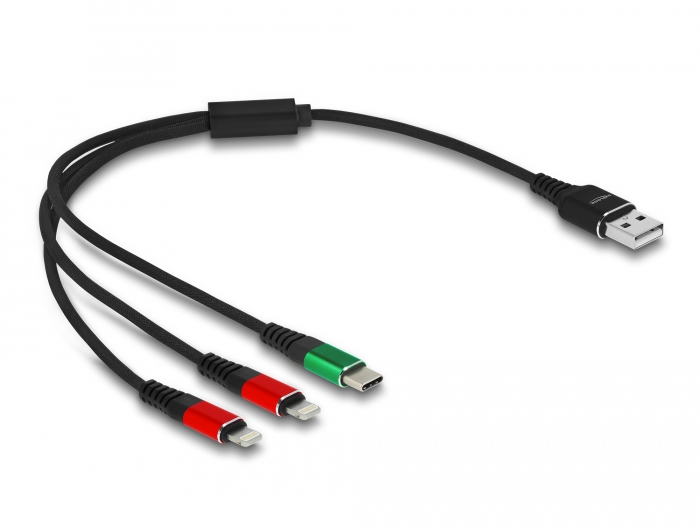 Delock USB Ladekabel 3 in 1 Typ-A zu 2 x Lightning™ / USB Type-C™ 30 cm #2 