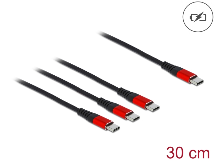 Delock USB Ladekabel 3 in 1 USB Type-C™ zu 3 x USB Type-C™ 30 cm schwarz / rot #1 