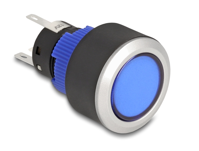 Delock Drucktaster vorstehend zum Einbau 22 mm 5 x Lötanschluss Taster flach Plastik LED blau #1 