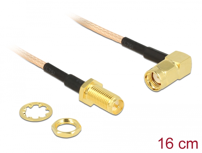 Delock Antennenkabel RP-SMA Stecker 90° > RP-SMA Buchse zum Einbau RG-316 16 cm #1 