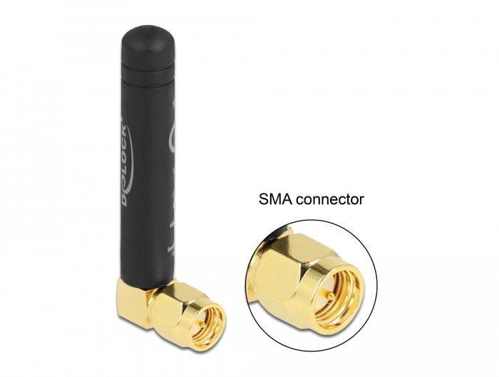 Delock LPWAN 868 MHz Antenne SMA Stecker 90° 1,6 dBi omnidirektional starr schwarz #1 