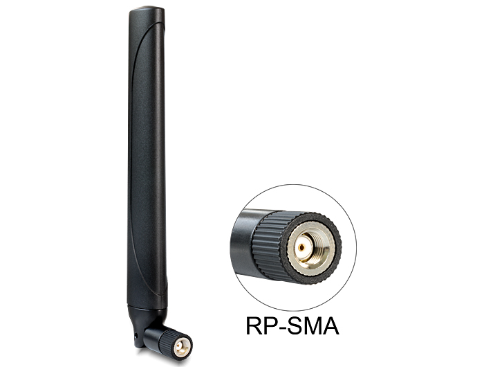 Delock LTE Antenne RP-SMA Stecker -0,9 - 2,3 dBi omnidirektional mit Kippgelenk schwarz #1 