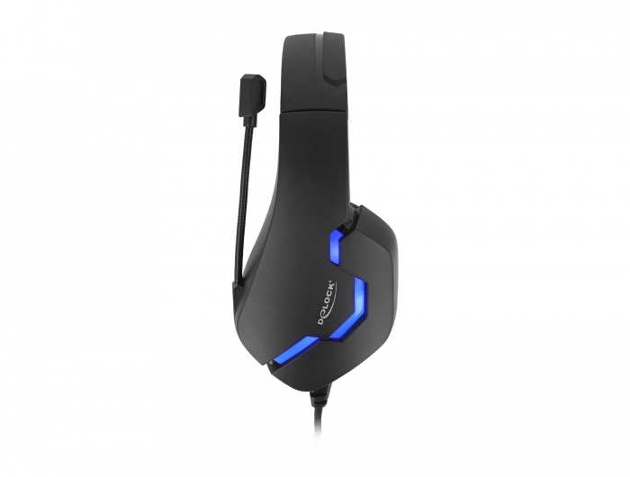 Delock Gaming Headset Over-Ear mit 3,5 mm Klinkenstecker und blauem LED Licht für PC, Notebook und Spielekonsolen #3 