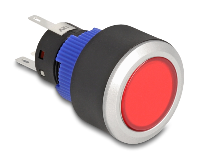 Delock Drucktaster vorstehend zum Einbau 22 mm 5 x Lötanschluss Taster flach Plastik LED rot #1 