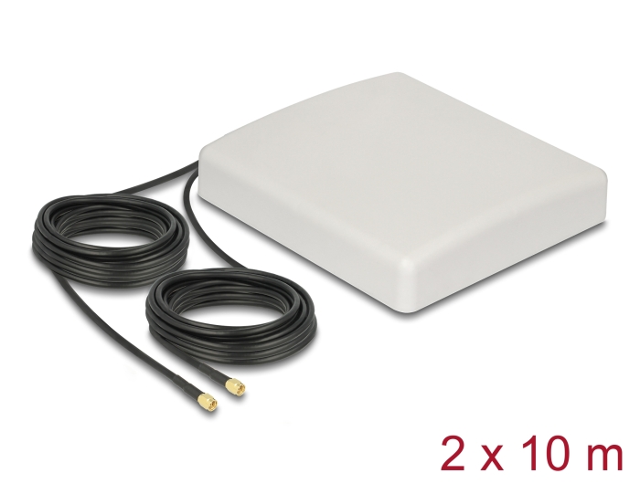 Delock LTE MIMO Antenne 2 x SMA Stecker 8 dBi direktional mit Anschlusskabel RG-58 10 m weiß outdoor #1 