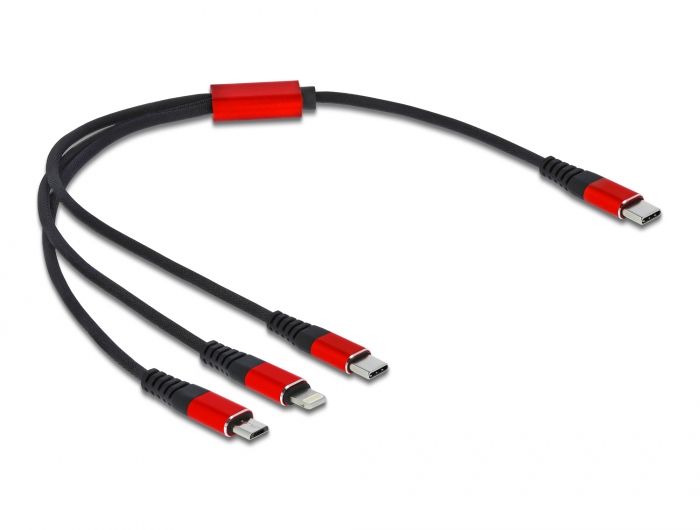 Delock USB Ladekabel 3 in 1 USB Type-C™ zu Lightning™ / Micro USB / USB Type-C™ 30 cm schwarz / rot #2 