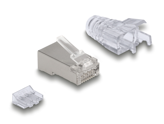 Delock RJ45 Modularer Stecker Cat.6A mit Knickschutztülle transparent 50er Set #3 