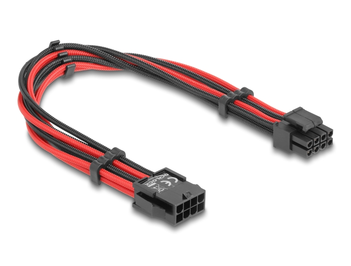 Delock Verlängerungskabel 8 Pin EPS Stecker zu 4 + 4 Pin EPS Buchse Textilummantelung rot-schwarz 30 cm #2 