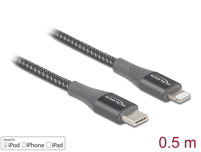 Delock Daten- und Ladekabel USB Type-C™ zu Lightning™ für iPhone™, iPad™ und iPod™ grau 0,5 m MFi #1 