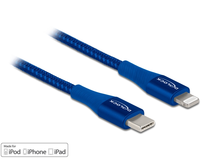 Delock Daten- und Ladekabel USB Type-C™ zu Lightning™ für iPhone™, iPad™ und iPod™ blau 1 m MFi #1 