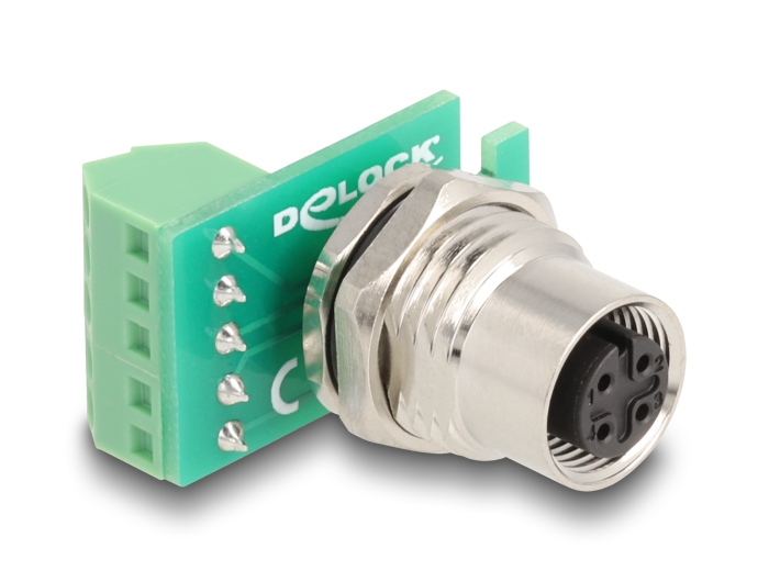 Delock M12 Übergabemodul Adapter A-kodiert 4 Pin Buchse zu 5 Pin Terminalblock zum Einbau #1 