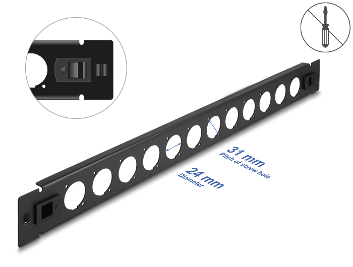 Delock 19″ D-Typ Patchpanel 12 Port werkzeugfrei schwarz #1 