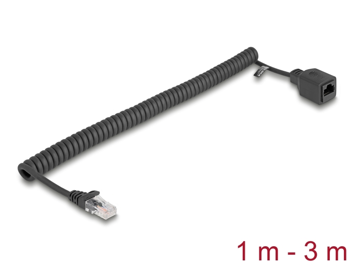 Delock RJ45 Spiralkabel Stecker zu Buchse Cat.5e UTP 1 m bis 3 m schwarz #1 