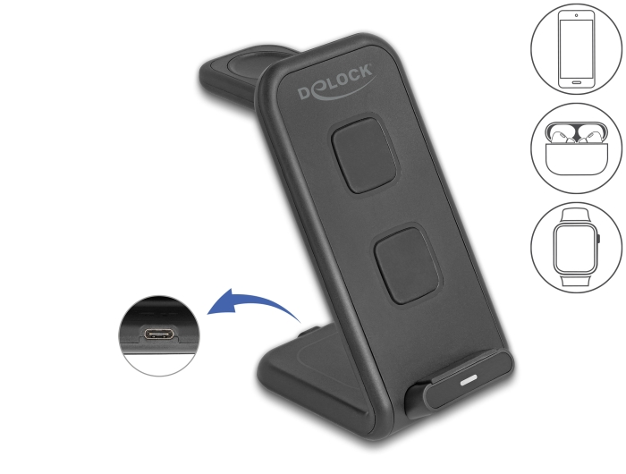 Delock Wireless Charger 3 in 1 mit 2 Ladespulen 5 W / 5 W / 15 W #1 