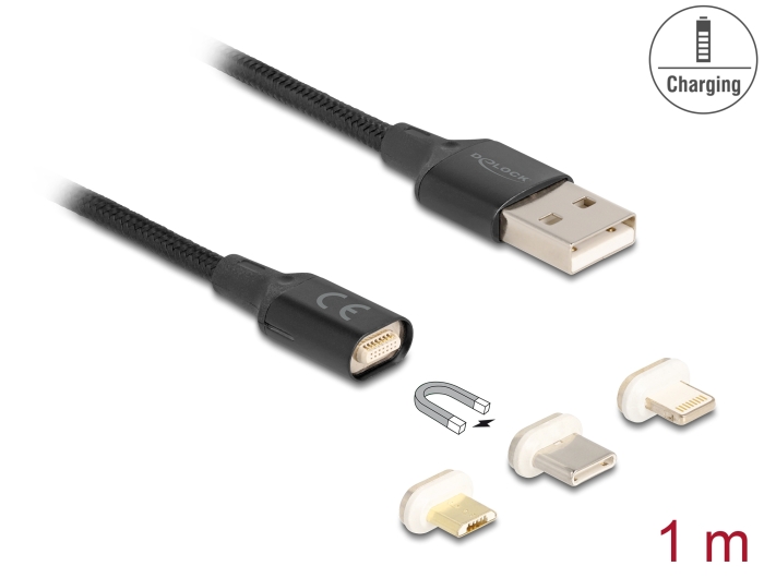 Delock Magnetisches Ladekabel Set für 8 Pin Lightning™ / Micro USB / USB Type-C™ schwarz 1 m #1 