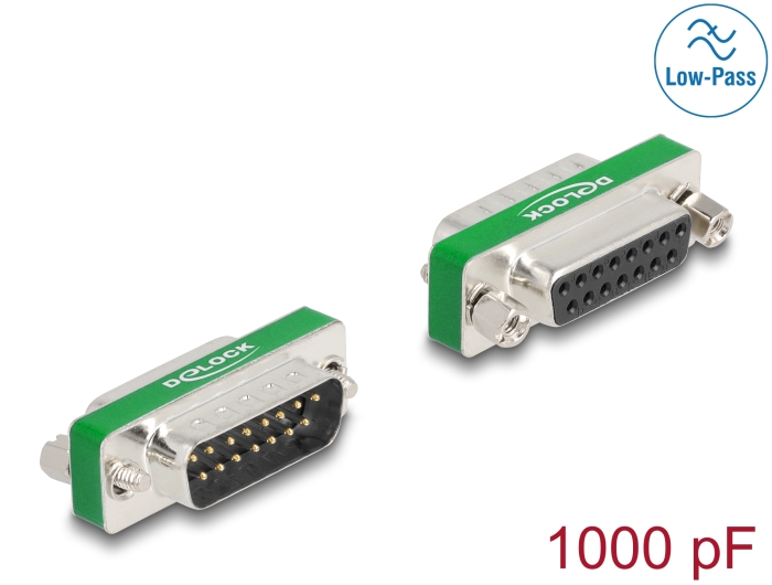 Delock HF/EMI Entstörfilter D-Sub 15 Pin Stecker zu Buchse mit Tiefpass kapazitiv #1 