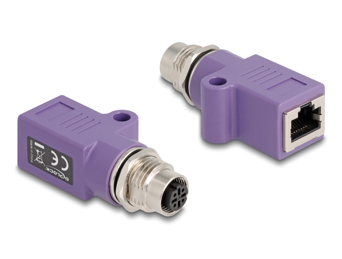 Delock M12 Adapter D-kodiert 4 Pin Buchse zu RJ45 Buchse Cat.5e mit Befestigungsloch gerade violett #1 