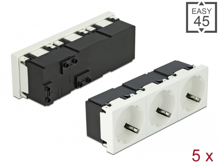 Delock Easy 45 Schutzkontakt-Steckdose 3-fach 45°-Anordnung 45 x 45 mm 5 Stück #1 