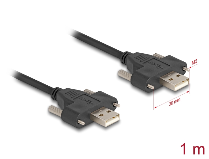 Delock USB 2.0 Kabel Typ-A Stecker zu Stecker mit Schraubenabstand 30 mm 1 m schwarz #1 