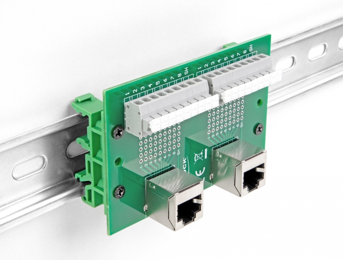 Delock RJ45 2 x Buchse zu 2 x Terminalblock mit Drucktaster für Hutschiene gewinkelt #4 