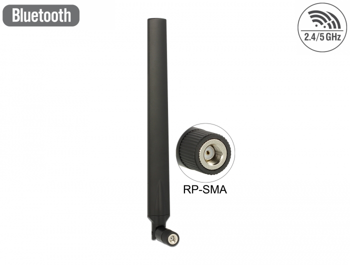 Delock WLAN 802.11 ac/a/h/b/g/n Antenne RP-SMA Stecker 5 - 7 dBi omnidirektional drehbar mit Kippgelenk schwarz #1 