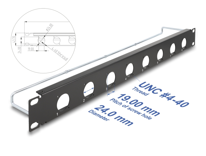 Delock 19″ D-Typ Patchpanel mit Entlastungsschiene 8 Port 1 HE schwarz #1 