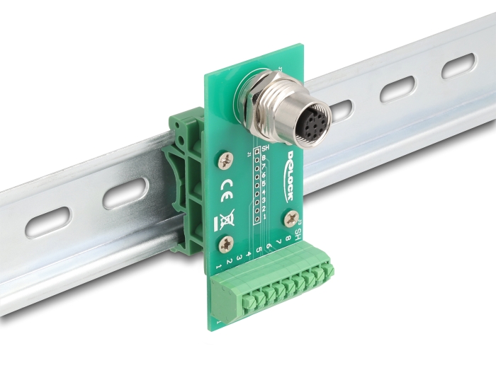 Delock M12 Übergabemodul Adapter A-kodiert 8 Pin Buchse zu 9 Pin Terminalblock für Hutschiene #3 