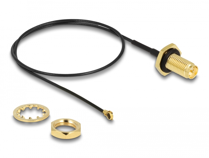Delock Antennenkabel RP-SMA Buchse zum Einbau zu I-PEX Inc., MHF® I Stecker 1.13 35 cm Gewindelänge 10 mm spritzwassergeschützt #2 