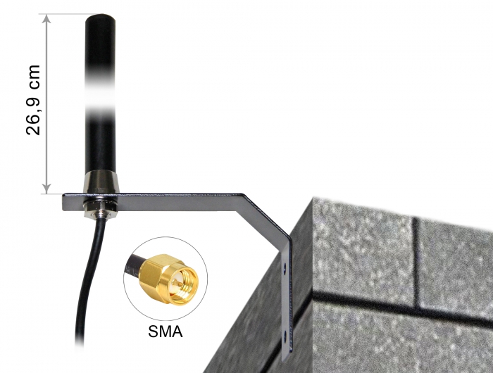 Delock LTE UMTS GSM Antenne SMA Stecker 3 dBi omnidirektional starr mit Anschlusskabel RG-58, 3 m Wandmontage outdoor schwarz #2 