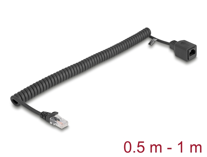Delock RJ45 Spiralkabel Stecker zu Buchse Cat.5e UTP 0,5 m bis 1 m schwarz #1 