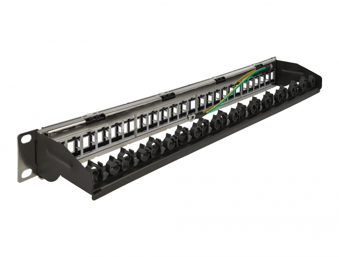 Delock 19″ Keystone Patchpanel 24 Port mit Kabelbefestigungsschiene, Beschriftungsfeld und Staubschutz 1 HE schwarz #2 