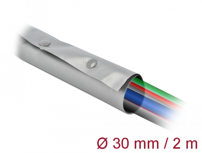 Delock Kabelschutzschlauch mit Knopfverschluss hitzebeständig 2 m x 30 mm grau / schwarz #1 