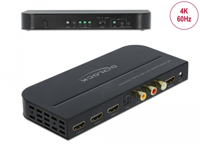 Delock HDMI Switch 3 x HDMI in zu 1 x HDMI out 4K 60 Hz mit Audio Extraktor #1 