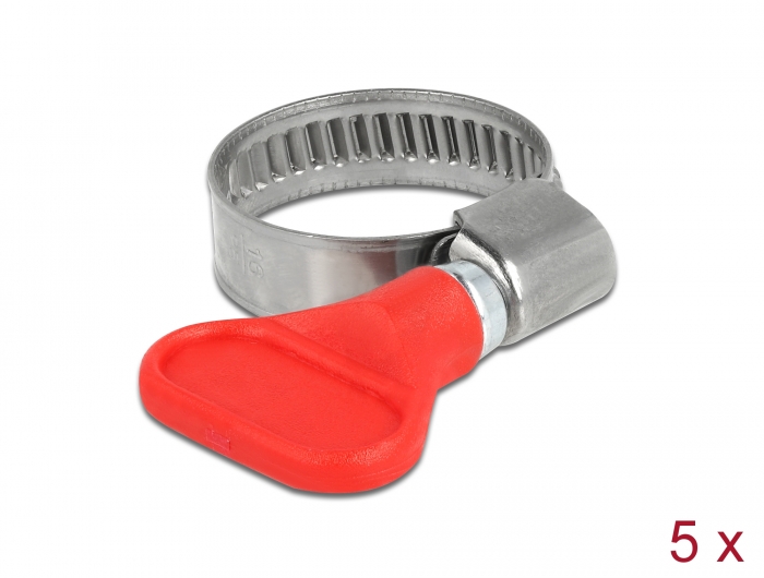 Delock Schlauchschelle Edelstahl 400 SS mit Flügelmutter 16 - 25 mm 5 Stück rot #1 