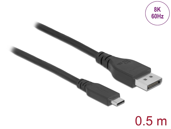 Delock Bidirektionales USB Type-C™ zu DisplayPort Kabel (DP Alt Mode) 8K 60 Hz 0,5 m DP 8K zertifiziert #1 
