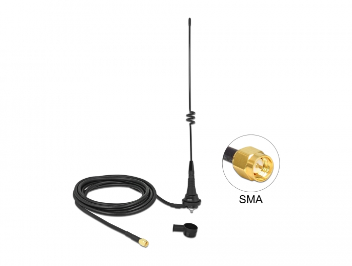 Delock LPWAN 868 MHz Antenne SMA Stecker 4,5 dBi starr omnidirektional mit Anschlusskabel RG-58 C/U 2,5 m outdoor schwarz #1 