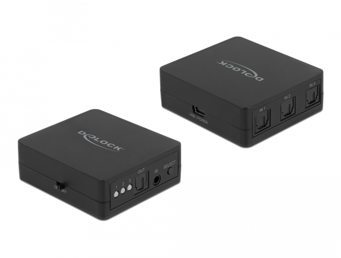 Delock S/PDIF TOSLINK Switch 3 In 1 Out mit IR-Fernbedienung und USB Stromversorgung #1 