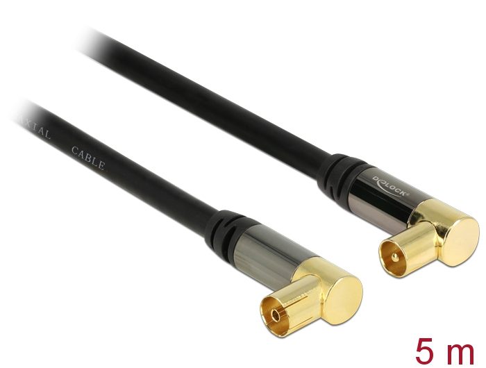 Delock Antennenkabel IEC Stecker gewinkelt > IEC Buchse gewinkelt RG-6/U 5 m schwarz #2 