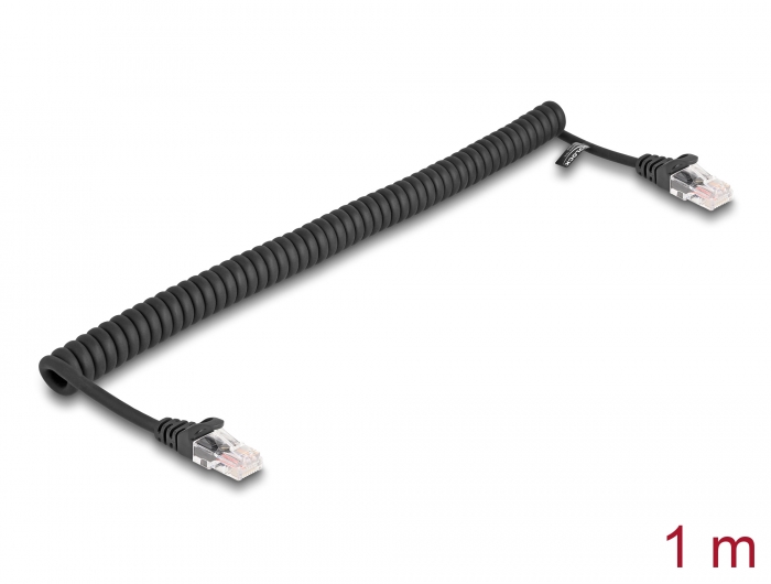 Delock RJ45 Spiralkabel Stecker zu Stecker Cat.5e 1 m schwarz #1 