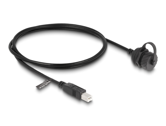 Delock Kabel USB 2.0 Typ-B Stecker zu USB 2.0 Typ-B Buchse zum Einbau mit Bajonett-Verschlusskappe IP68 staub- und wasserdicht 1 m schwarz #2 