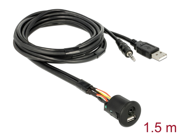Delock Kabel USB Typ-A Stecker + 3,5 mm 4 Pin Klinkenstecker > Einbaubuchse USB Typ-A Buchse + 3,5 mm 4 Pin Klinkenbuchse (Audio) 1,5 m schwarz #1 