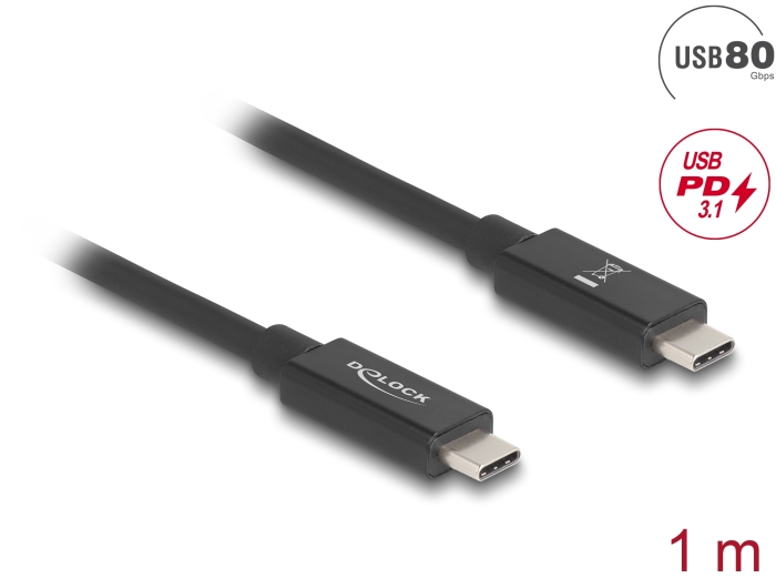 Delock USB 80 Gbps Kabel USB Type-C™ Stecker zu Stecker 16K 60 Hz PD 3.1 240 W E-Marker koaxial 1 m schwarz #1 