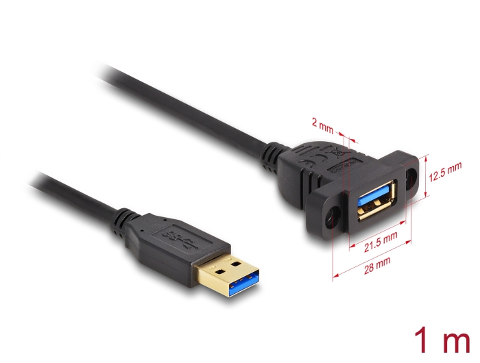 Delock SuperSpeed USB 5 Gbps (USB 3.2 Gen 1) Kabel USB Typ-A Stecker zu Buchse 1 m zum Einbau schwarz #1 
