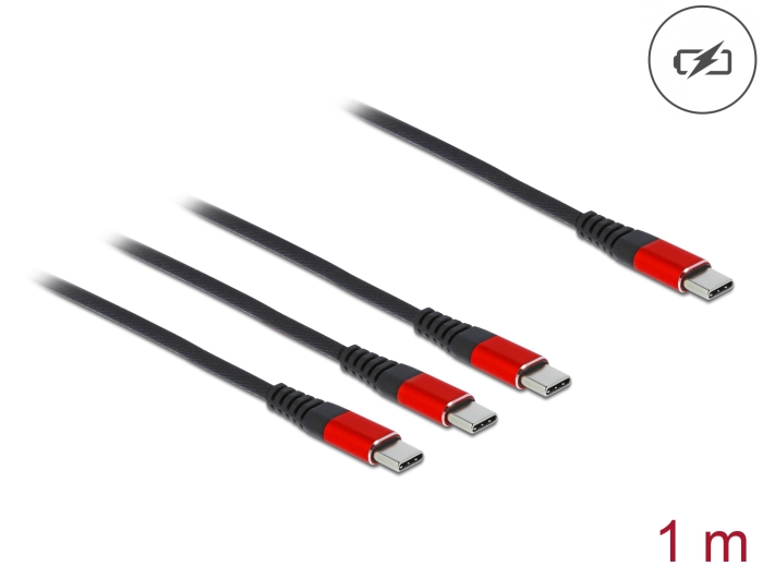 Delock USB Ladekabel 3 in 1 USB Type-C™ zu 3 x USB Type-C™ 1 m schwarz / rot #1 