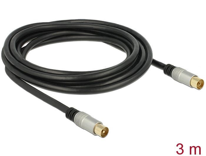 Delock Antennenkabel IEC Stecker > IEC Buchse RG-6/U quad shield 3 m schwarz Premium #2 