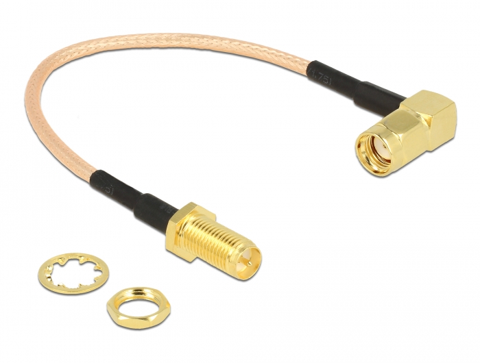 Delock Antennenkabel RP-SMA Stecker 90° > RP-SMA Buchse zum Einbau RG-316 16 cm #2 