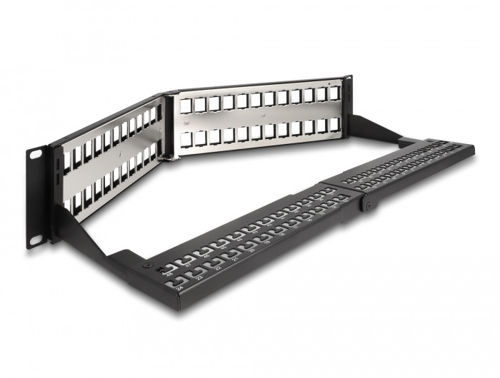 Delock 19″ Keystone Patchpanel 48 Port mit Entlastungsschiene 2 HE gewinkelt schwarz #3 