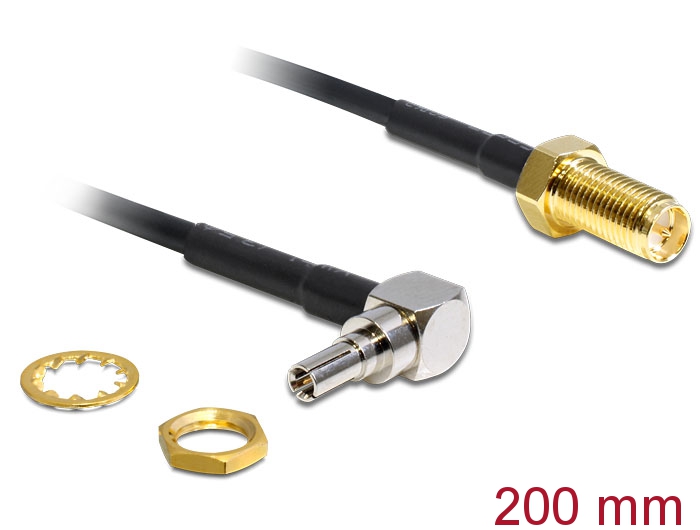 Delock Antennenkabel RP-SMA Buchse zum Einbau zu CRC-9 Stecker 90° 200 mm #1 