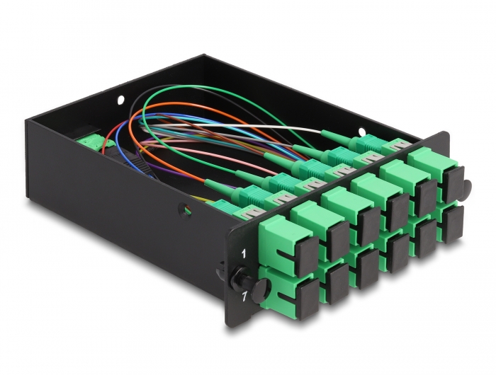 Delock LWL HD (High Density) Kassette MPO Stecker zu 12 x SC Simplex Buchse, 12 Fasern, Singlemode, Polarität A, 9/125 µm #3 